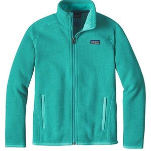girls’ blue green Patagonia sweater fleece jacket